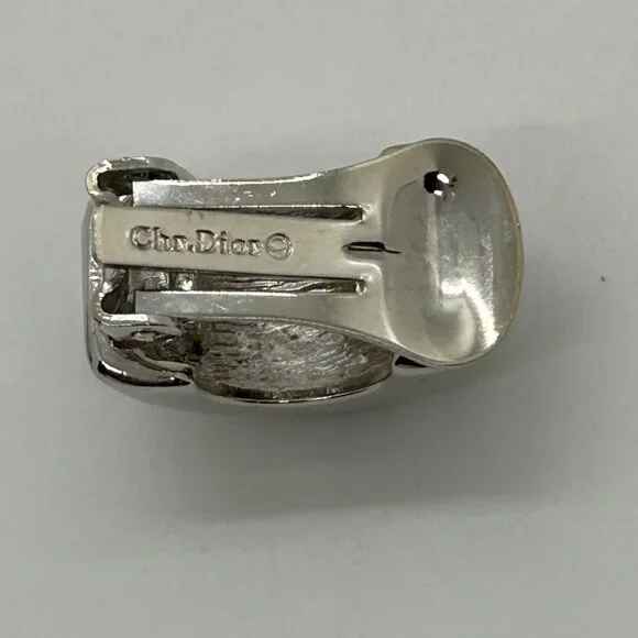 Christian Dior Vintage Clip-On Earrings With Rhinestones & Silver-Tone Metal - Picture 10 of 16